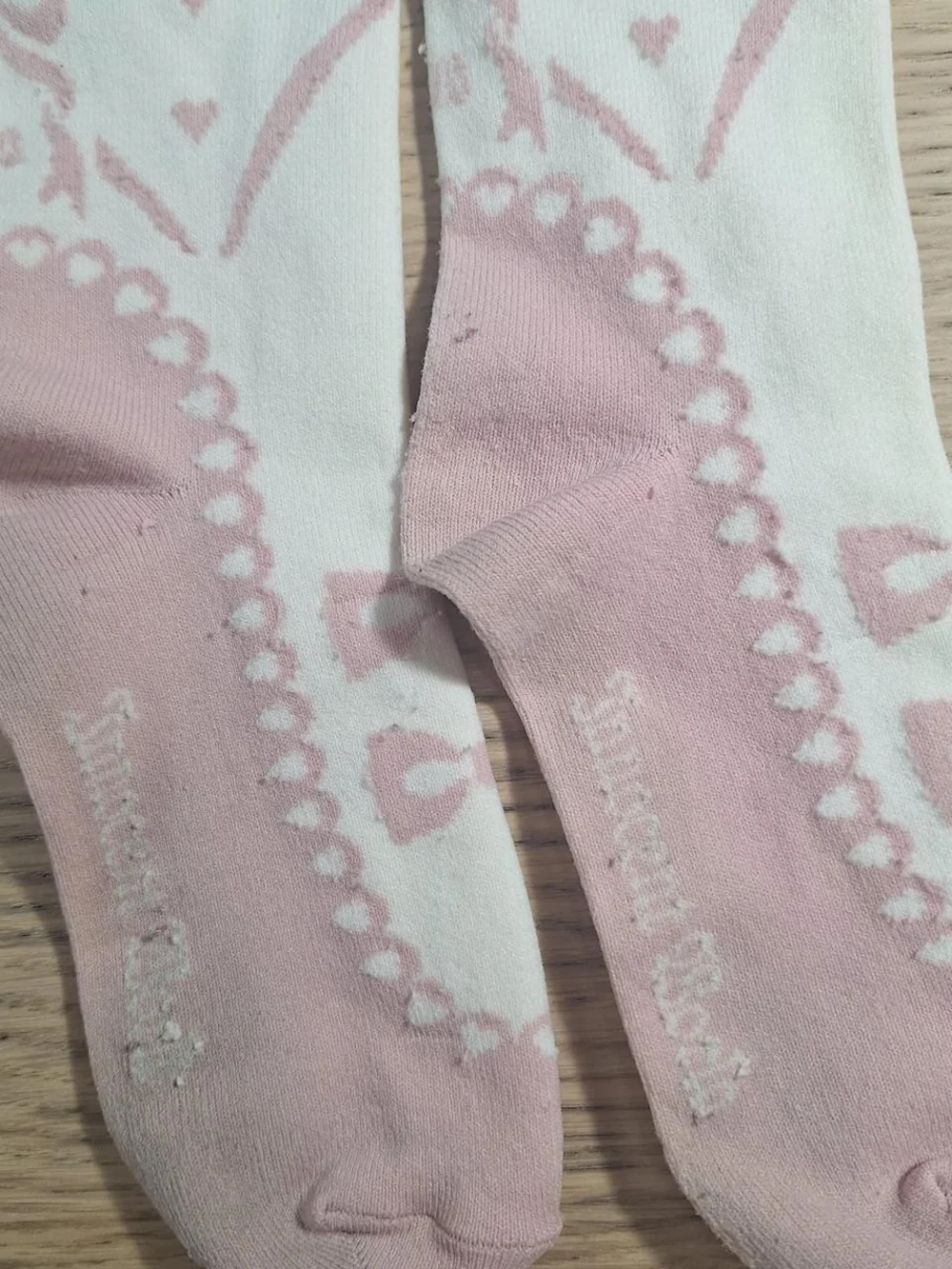 Innocent World Ivory Pink Ballet Ribbon OTK Socks | Classic Lolita